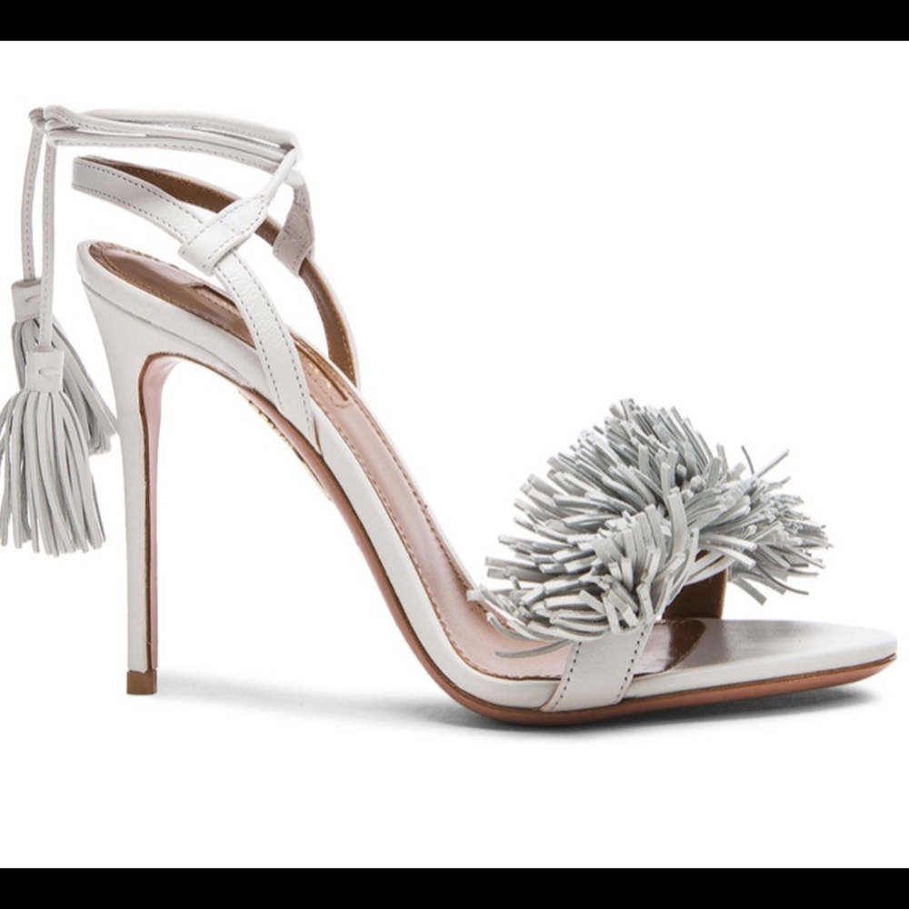 Aquazzura Wild Thing Fringed Sandals 105 - White - Picture 1 of 10
